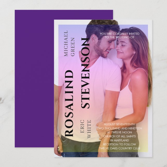 Invitation Holographie Pink Purple Overlay Mariage photo (Devant / Derrière)
