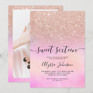 Invitation Holographie rose parties scintillant d'or Rose 16