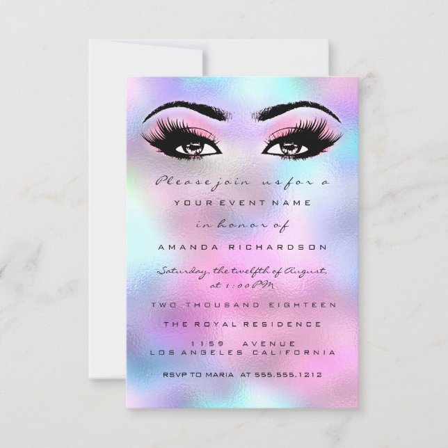 Invitation Holographique Fête des mariées de maquillage rose  (Devant)