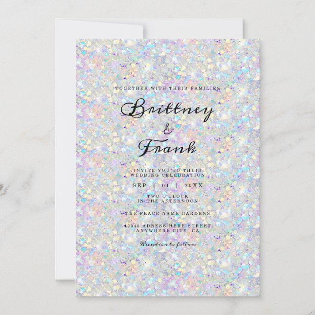 Invitation Holographique Parties scintillant Bleue Moderne Bl (Devant)