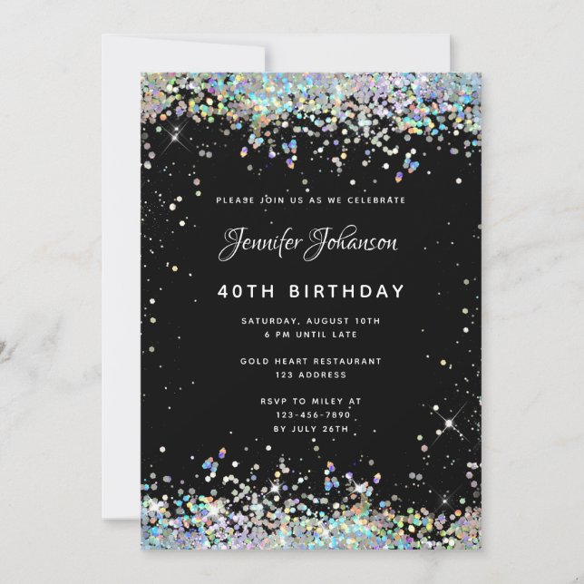 Invitation Holographique Parties scintillant étincelante 40e  (Devant)