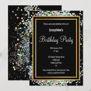 INVITATION HOLOGRAPHIQUE PASTEL TOUT ROSE NOIR OR ANNIVERSAIR