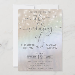 Invitation Holographique perle scintillante romantique tendan