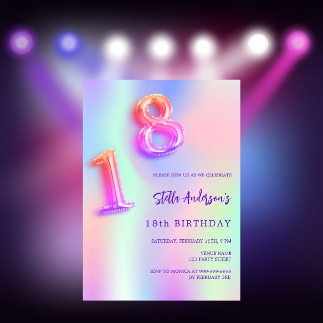 Invitation Holographique rose violet 18e anniversaire (Créateur téléchargé)