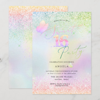 Invitation Holographique Sweet 16 Parties scintillant de diam