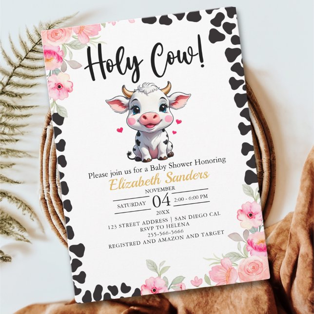 Invitation Holy Cow , Cute Cow Baby shower Girl (Créateur téléchargé)