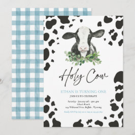 Invitation Holy Cow I'm One Boy Ranch Farm Anniversaire