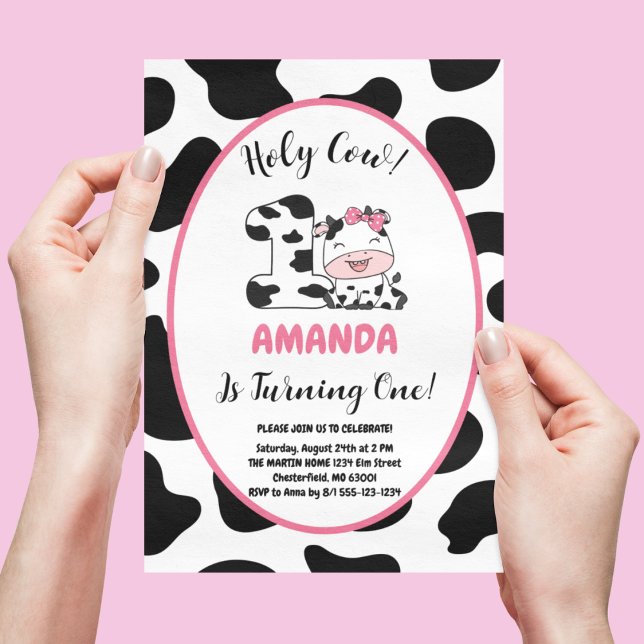 Invitation Holy Cow I'm One Girl 1st Birthday Party Invitatio (Créateur téléchargé)