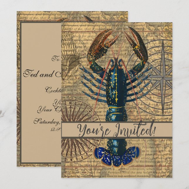 Invitation Homard Coquillages Fruits de mer Maine Classique O (Devant / Derrière)