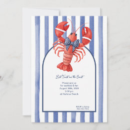 Invitation Homard d'été et rayures nautiques