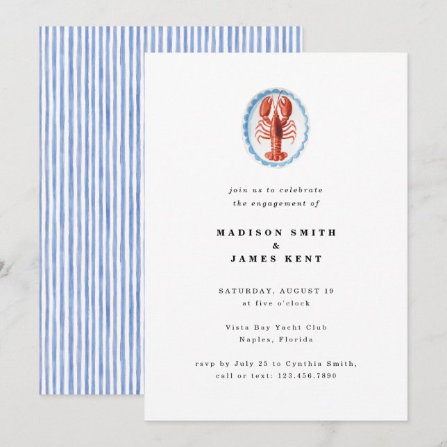 Invitation Homard nautique Preppy Mariage (Devant / Derrière)