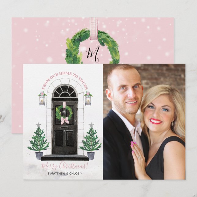 Invitation Home for Holidays Christmas Photo Card (Devant / Derrière)