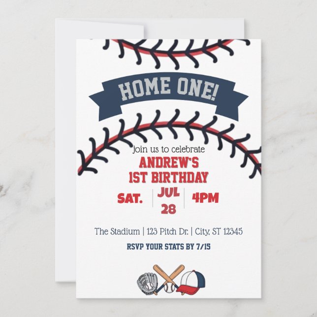 Invitation Home One, Baseball 1st Birthday (Devant)
