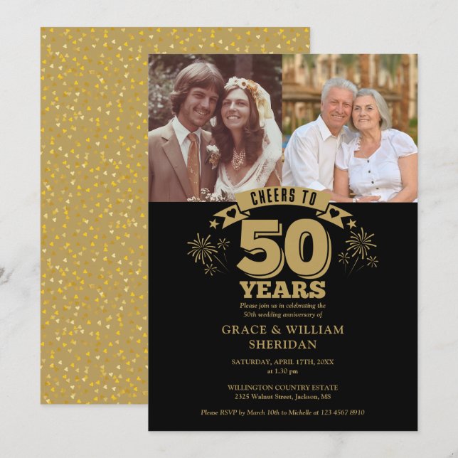 Invitation Hommage Au 50ème Anniversaire Mariage 2 Photo (Devant / Derrière)