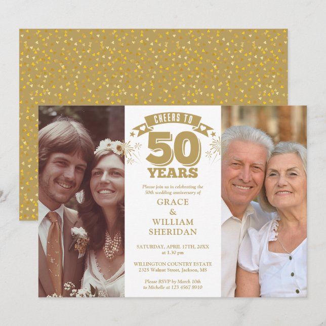 Invitation Hommage Au 50ème Anniversaire Mariage 2 Photo (Devant / Derrière)