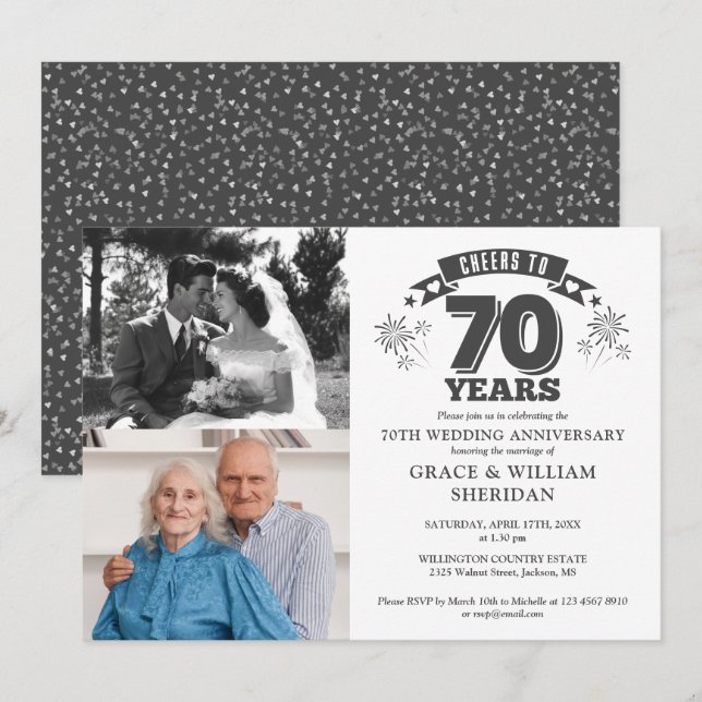 Invitation Hommage Au 70ème Anniversaire Mariage 2 Photo (Devant / Derrière)
