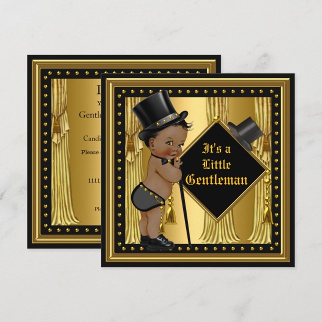 Invitation Homme Baby shower Boy Gold Black Ethnic (Devant / Derrière)