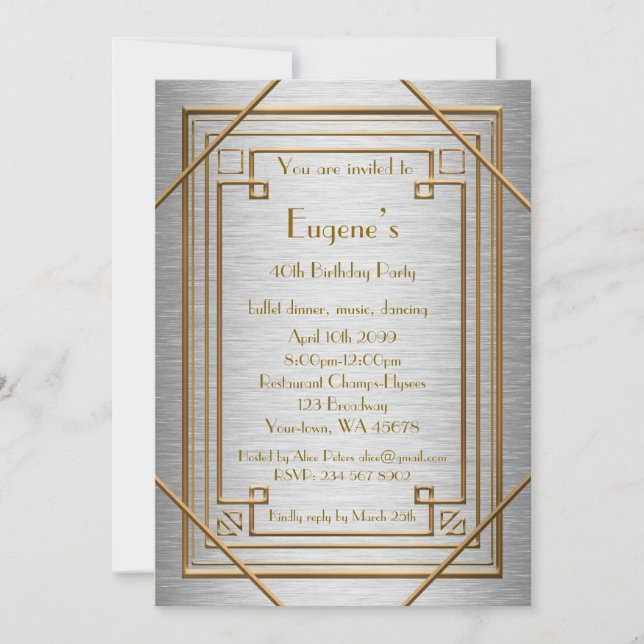Invitation Homme de fête d'anniversaire, style de Gatsby (Devant)