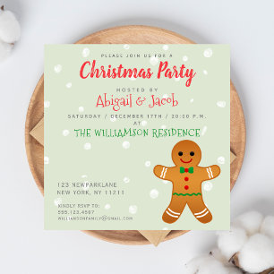 Invitation Homme de pain d'épices mignon   Fête de Noël verte