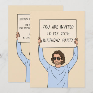 Invitation Homme drôle avec pancarte 20e anniversaire