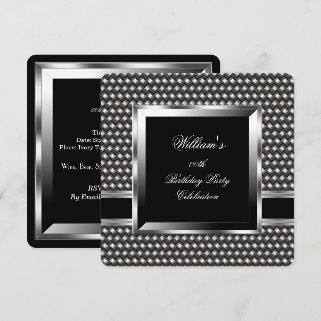 Invitation Homme élégant Black Silver Hommes fête d'anniversa (Devant / Derrière)