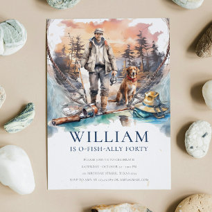 Invitation Homme et chien Adulte Pêche fête d'anniversaire