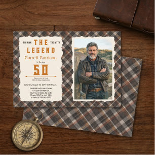 Invitation Homme Moderne Mythe Légende Plaid Cuivre 50e Photo