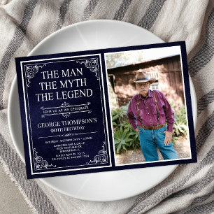 Invitation Homme Mythe Légende Bleu 90ème anniversaire Photo