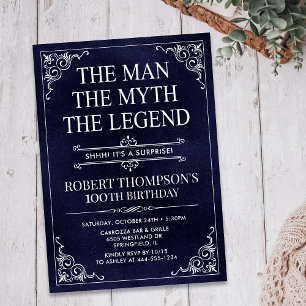 Invitation Homme Mythe Légende Bleu Surprise 100e anniversair