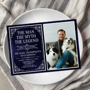 Invitation Homme Mythe Légende Bleu Surprise 50e anniversaire