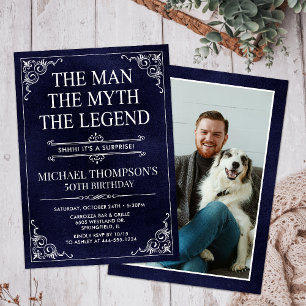 Invitation Homme Mythe Légende Bleu Surprise 50e anniversaire