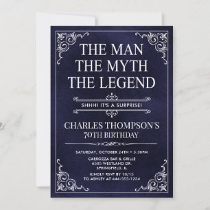 Invitation Homme Mythe Légende Bleu Surprise 70e anniversaire