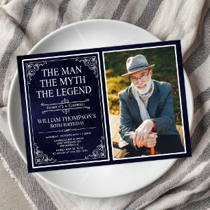 Invitation Homme Mythe Légende Bleu Surprise 80e anniversaire
