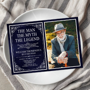 Invitation Homme Mythe Légende Bleu Surprise 85e anniversaire