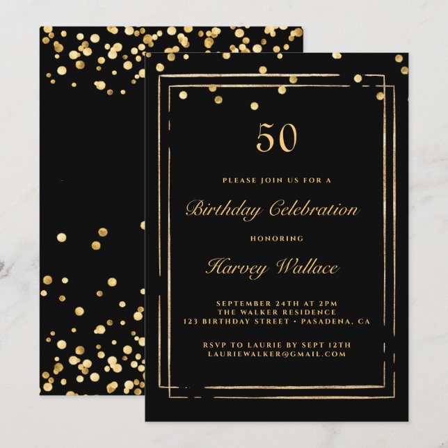 Invitation Homme noir et or 50e anniversaire (Devant / Derrière)