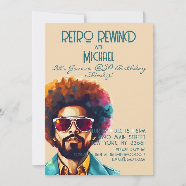 Invitation Homme Retro Rewind 50e Anniversaire Shindig Party (Devant)