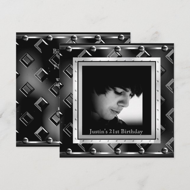 Invitation Hommes 21e anniversaire Fête Black Metal Look (Devant / Derrière)