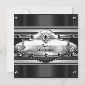 Invitation Hommes 21e fête d'anniversaire Black Metal Silver 