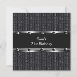 Invitation Hommes 21e fête d'anniversaire Mans en cuir noir