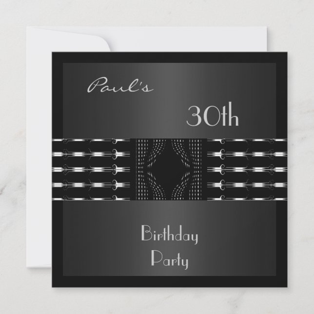 Invitation Hommes 30e anniversaire fête Black Silv (Devant)