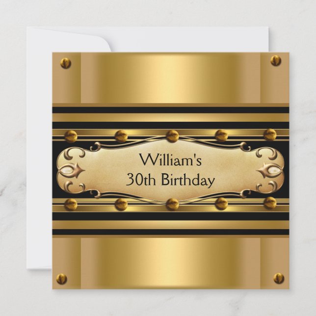 Invitation Hommes 30e fête d'anniversaire Gold Black Mans 2 (Devant)