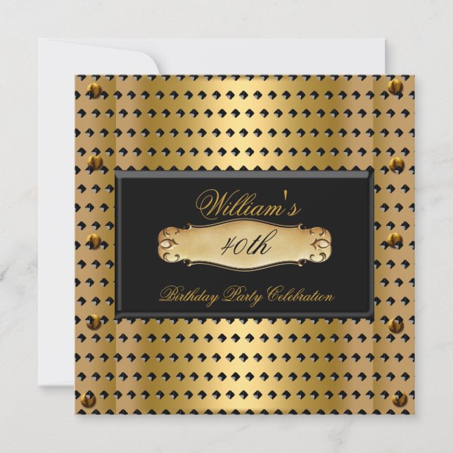 Invitation Hommes 40e fête d'anniversaire Gold Metal Studs 2 (Devant)