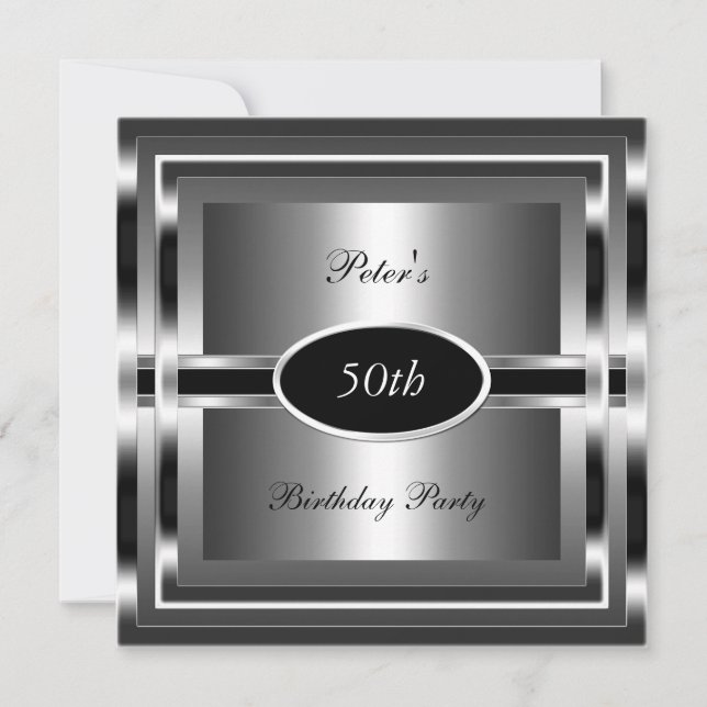 Invitation Hommes 50e fête d'anniversaire Black Silver (Devant)