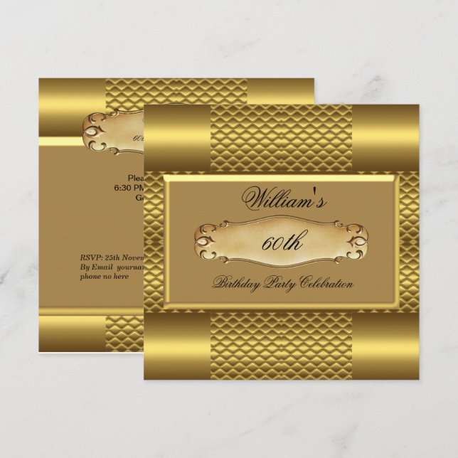 Invitation Hommes 60e Anniversaire Soirée Gold Metal Mans 2 (Devant / Derrière)