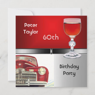 Invitation Hommes 60e fête d'anniversaire Rouge Métal Argent 