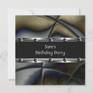 Invitation Hommes Anniversaire Fête Argent Métal Noir Mans