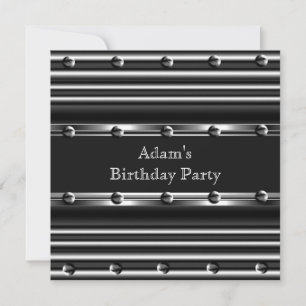 Invitation Hommes Anniversaire Fête Argent Métal Noir Mans
