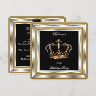 Invitation Hommes Black Gold Argent Anniversaire Prince King 