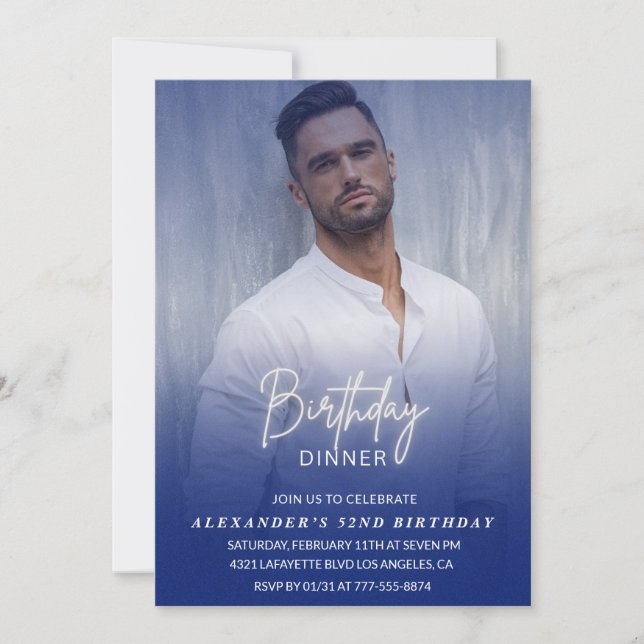 Invitation Hommes Diner Photo Marine bleu 52e anniversaire (Devant)