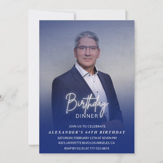 Invitation Hommes Diner Photo Marine bleu 64e anniversaire (Devant)